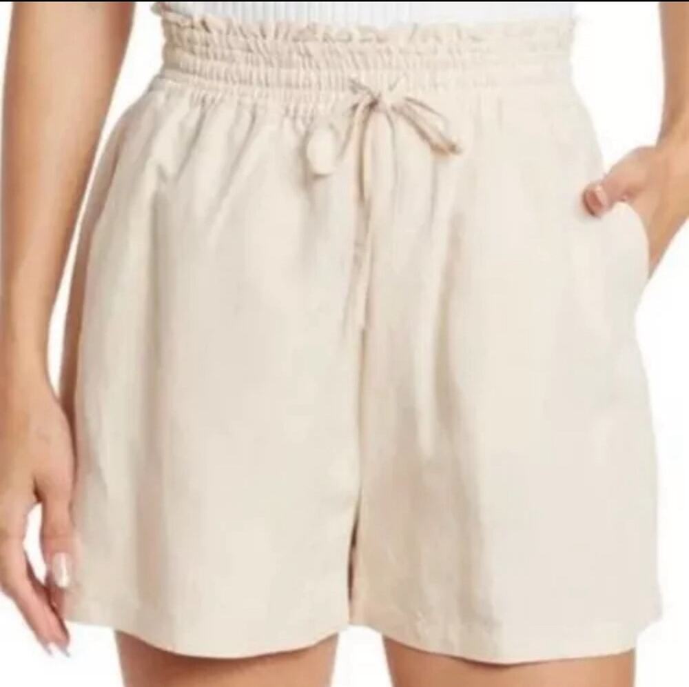 Blank NYC Linen Blend Shorts XL Coconut Milk Beige High Rise Drawstring NWT